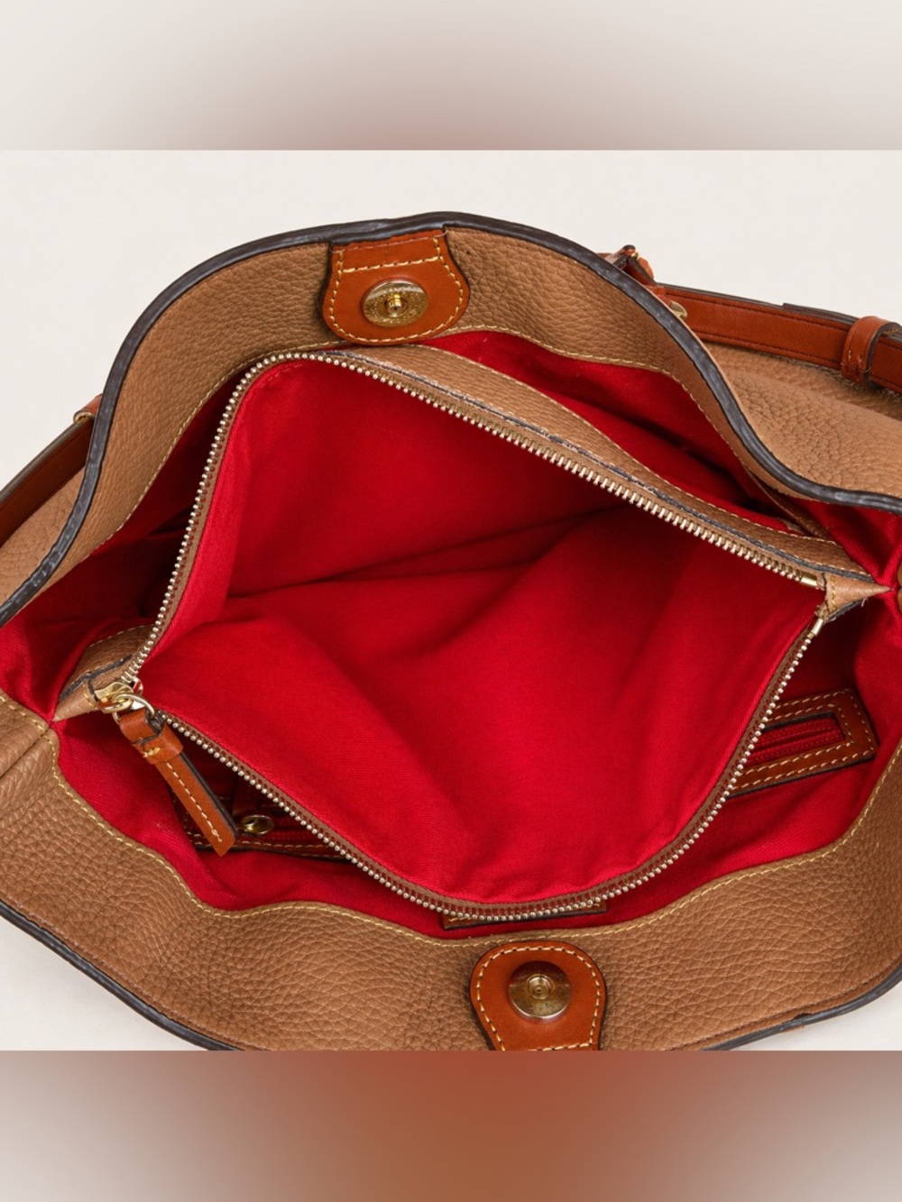 Dooney & Bourke Leather Satchel Tan Brown + Dust Bag Large - Picture 10 of 14